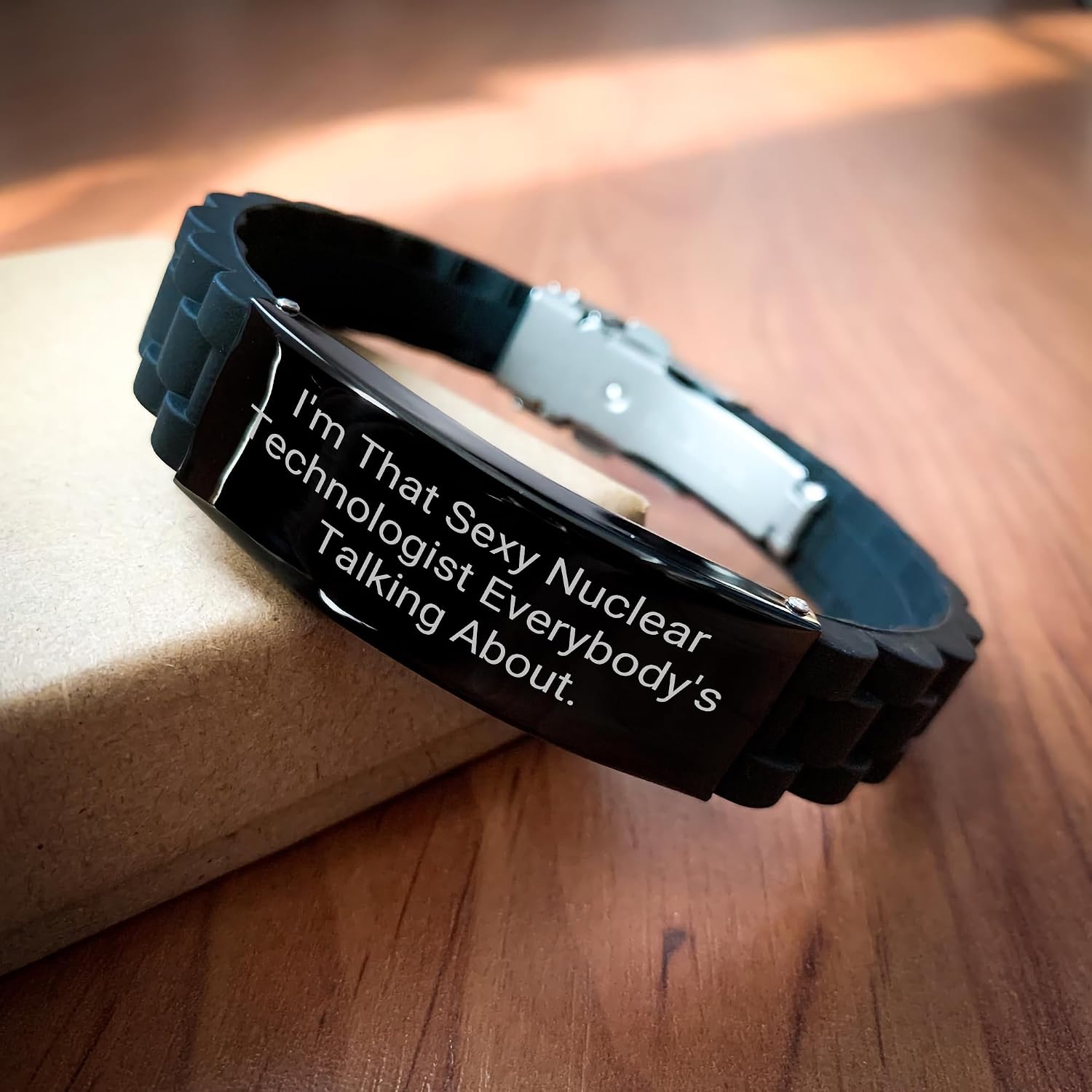 Nuclear Technologist Gifts, Funny Quote Jewelry, Glide lock Clasp Adjustable Silicone Stainless Steel Black Watch for Men, Women, Coworkers, Family, Gifts from Friends on Mother's Day