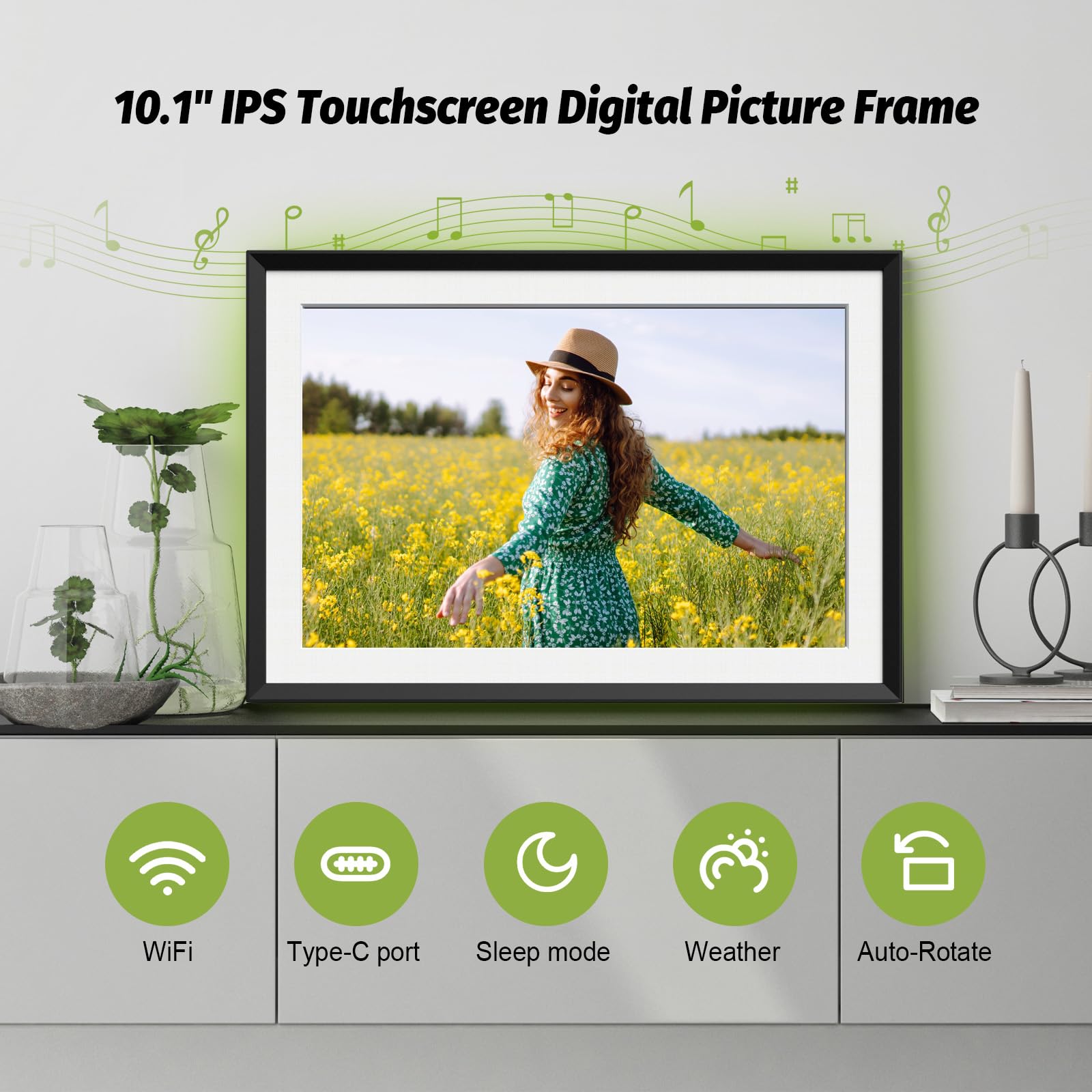 Cornice Digitale da 10,1 Pollici WiFi Digital Frame con Luce LED, 1280 * 800 IPS HD Touch Screen Smart Photo Frame, Condividere Momenti Istantaneamente Tramite AiMOR App ovunque