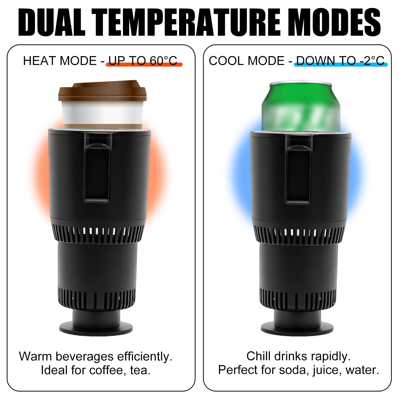 OBEST 2in1 Raffreddatore e Scaldatazze Auto Portatile con Display LCD 12V | Portabicchieri Termico per Auto Intelligenti,Controllo Intelligente della Temperatura,Adatto per Acqua,Caffè e Latte