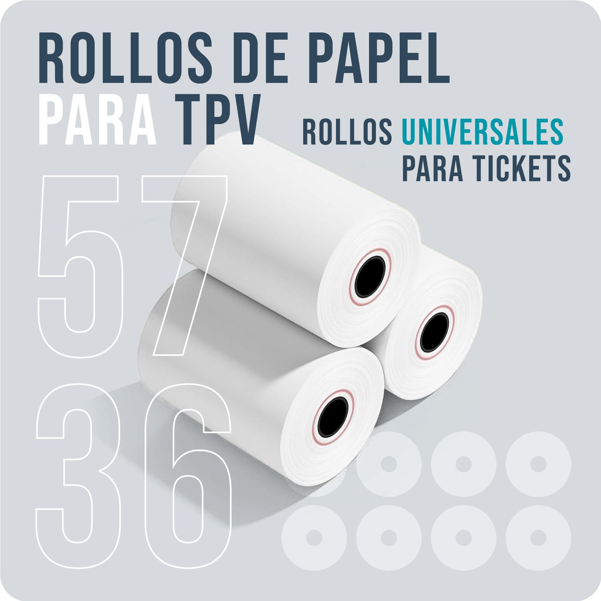 100 Rollos Térmicos TPV 57x36 mm | 20 m | Papel Térmico para TPV, Caja Registradora, Impresoras de Tickets – Compatible con Nexi, SumUp, Ingenico, Verifone, Olivetti, Smart POS