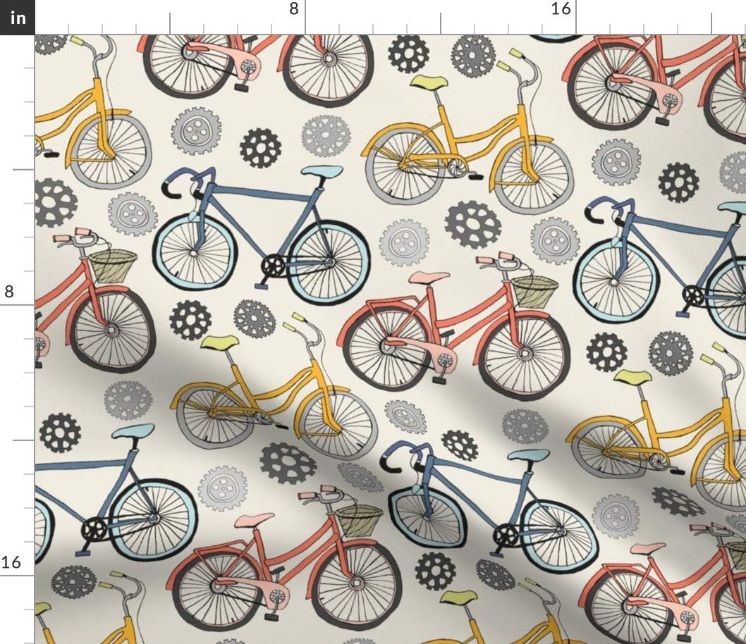 Spoonflower Fabric - Cycling Gears Race Bike Bicycle Sport Printed on Petal Signature Cotton Fabric by The Yard - Sewing Quilting Apparel Crafts Decor