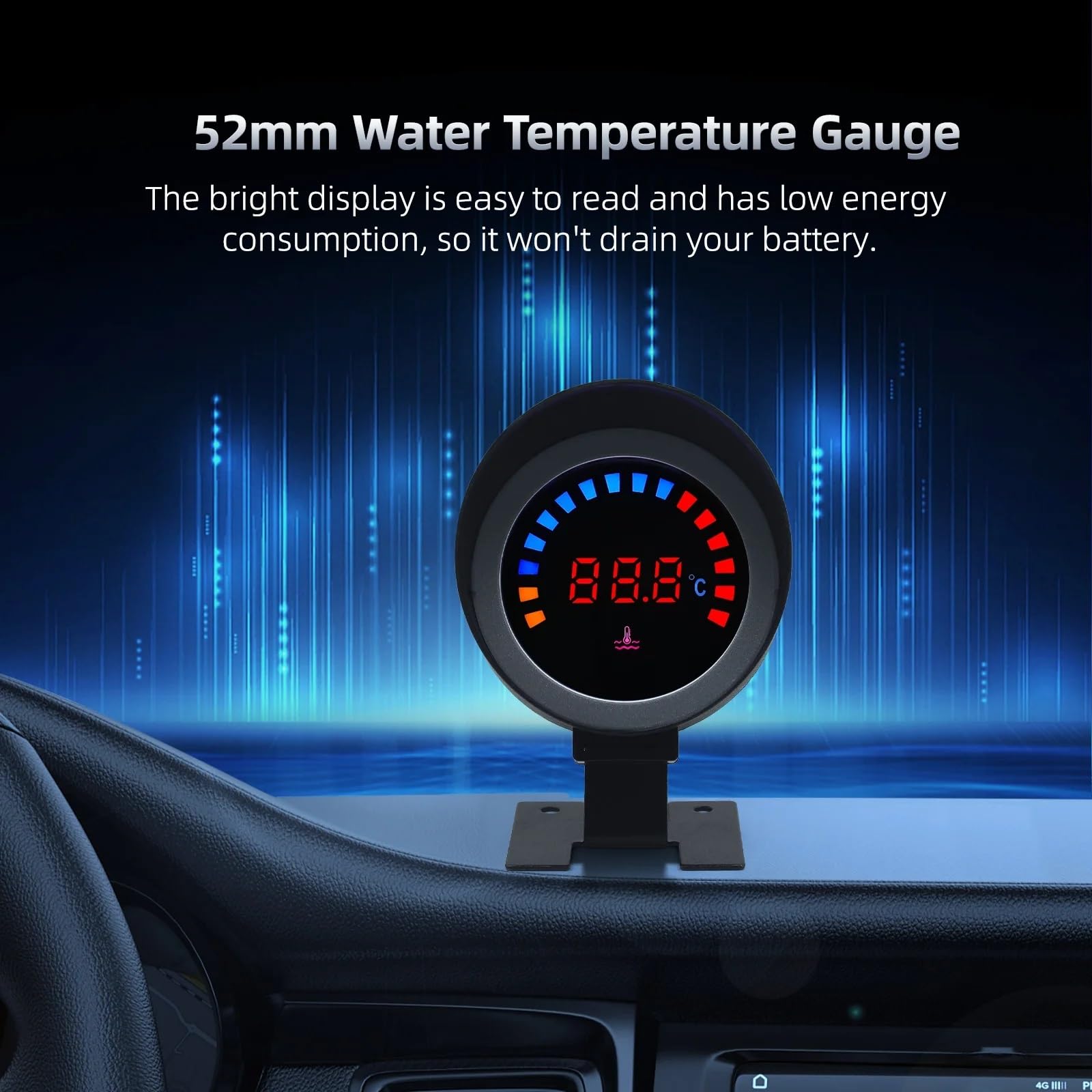 Tachimetro rpm moto Misuratore Temperatura Dell'acqua Automatico Da 52 Mm, Termometro Digitale Universale Sensore Temperatura Dell'acqua, Adattatore 1/8NPT 26-40 Mm, 12 V