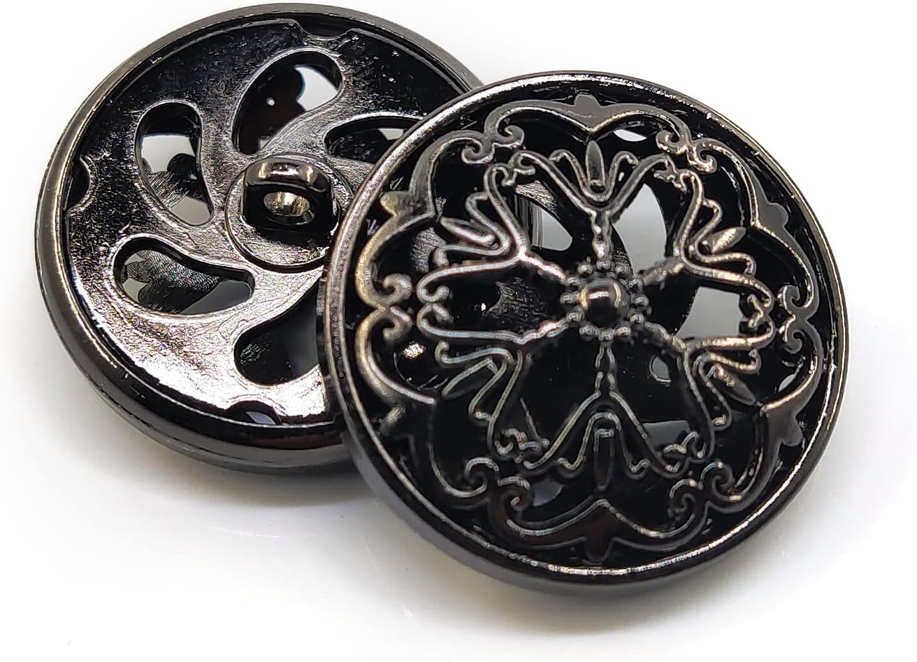 20 pcs Black Retro Double Layer Openwork Metal Shank Sewing Coat Buttons -25mm -1"