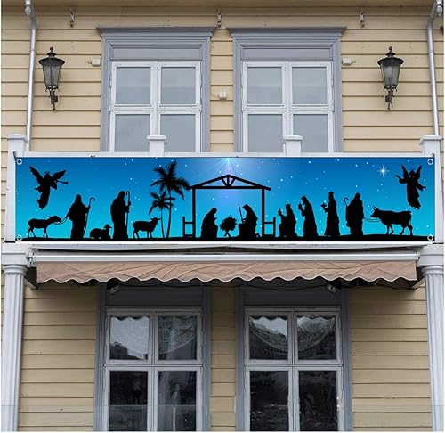 Miniatura 3 de Letrero de Navidad religioso con escena del pesebre, cartel de Navidad grande para decoración religiosa de Navidad