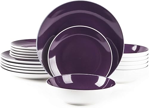 Miniatura 15 de juego de vajilla de gres en forma de cupé de 18 piezas, exterior blanco + interior taupe gris topo,Bambú,Azul,Verde,Rosado,Púrpura,Rojo -,verde