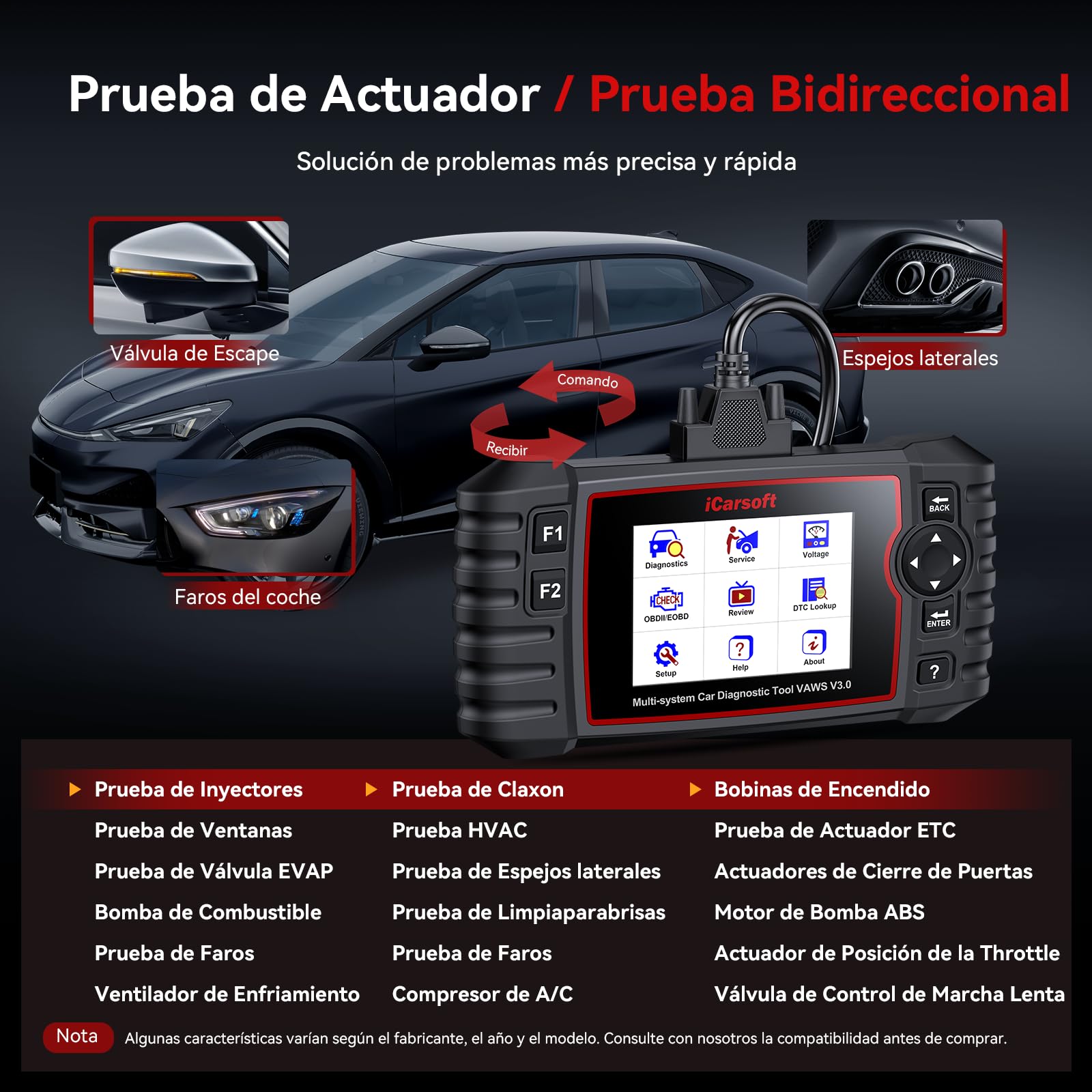 iCarsoft VAWS V3.0 OBD2 Máquina Diagnosis Coche para V.W/AU.DI/Skoda/Seat, Bidireccional Escáner de Todo el Sistema, 42 Funciones Reinicio, Prueba de Batería, Auto Vin, Actualizaciones de por Vida