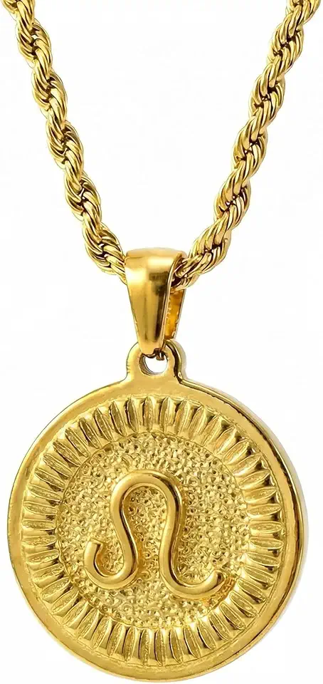 18K Gold Plated Zodiac Necklace for Women Men, Retro Coin Zodiac Sign Pendant Necklaces, Hypoallergenic & Anti-Tarnish, Adjustable Chain Horoscope Jewelry with Gift Box, Birthday Gifts for Her Him