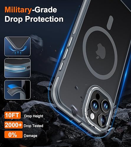 Miniatura 5 de JAME Funda para iPhone 15 Pro Max con 2 protectores de pantalla de vidrio templado, compatible con Magsafe, protección de grado militar, funda