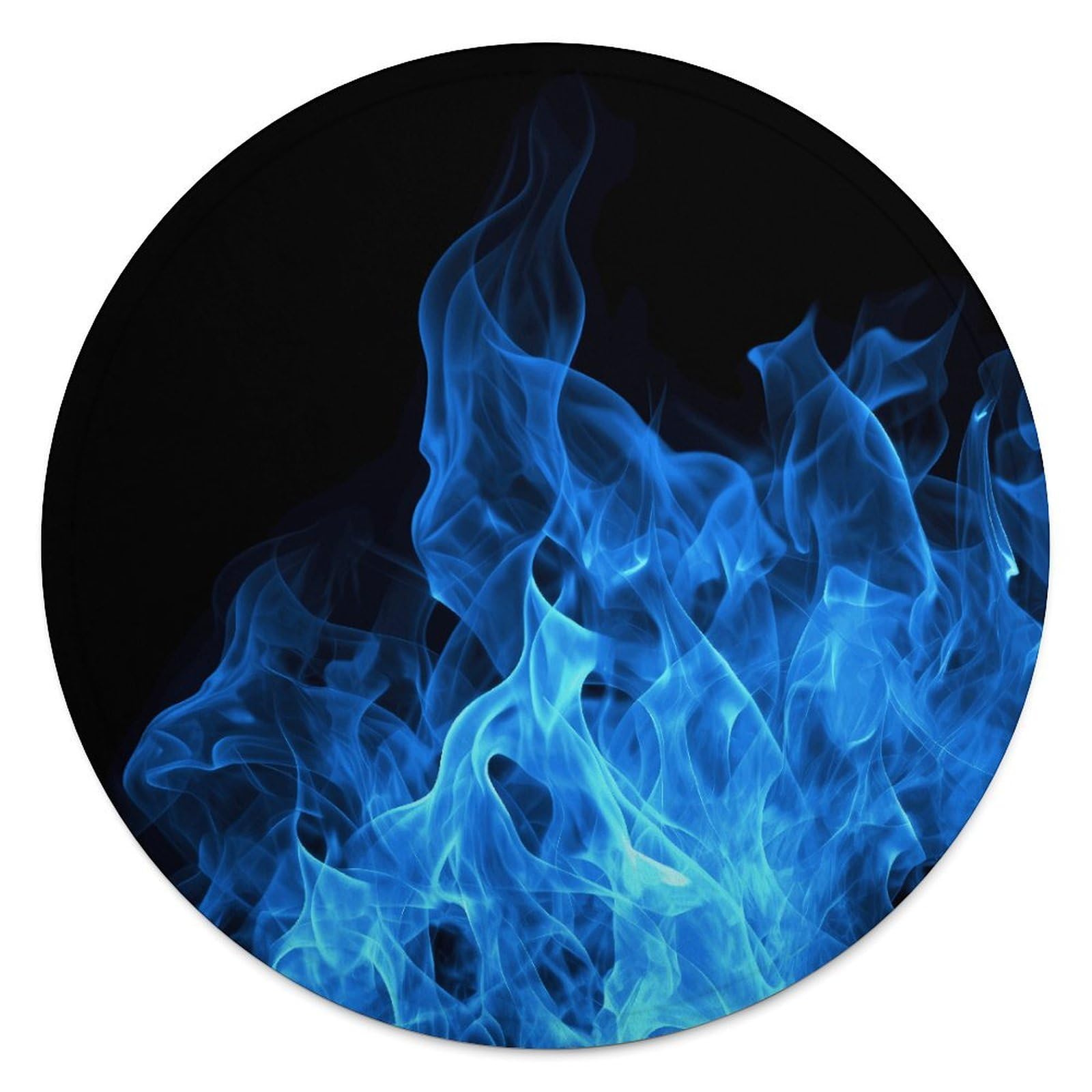 Couverture ronde flanelle bleue flamme pour vos soirées camping et bureau