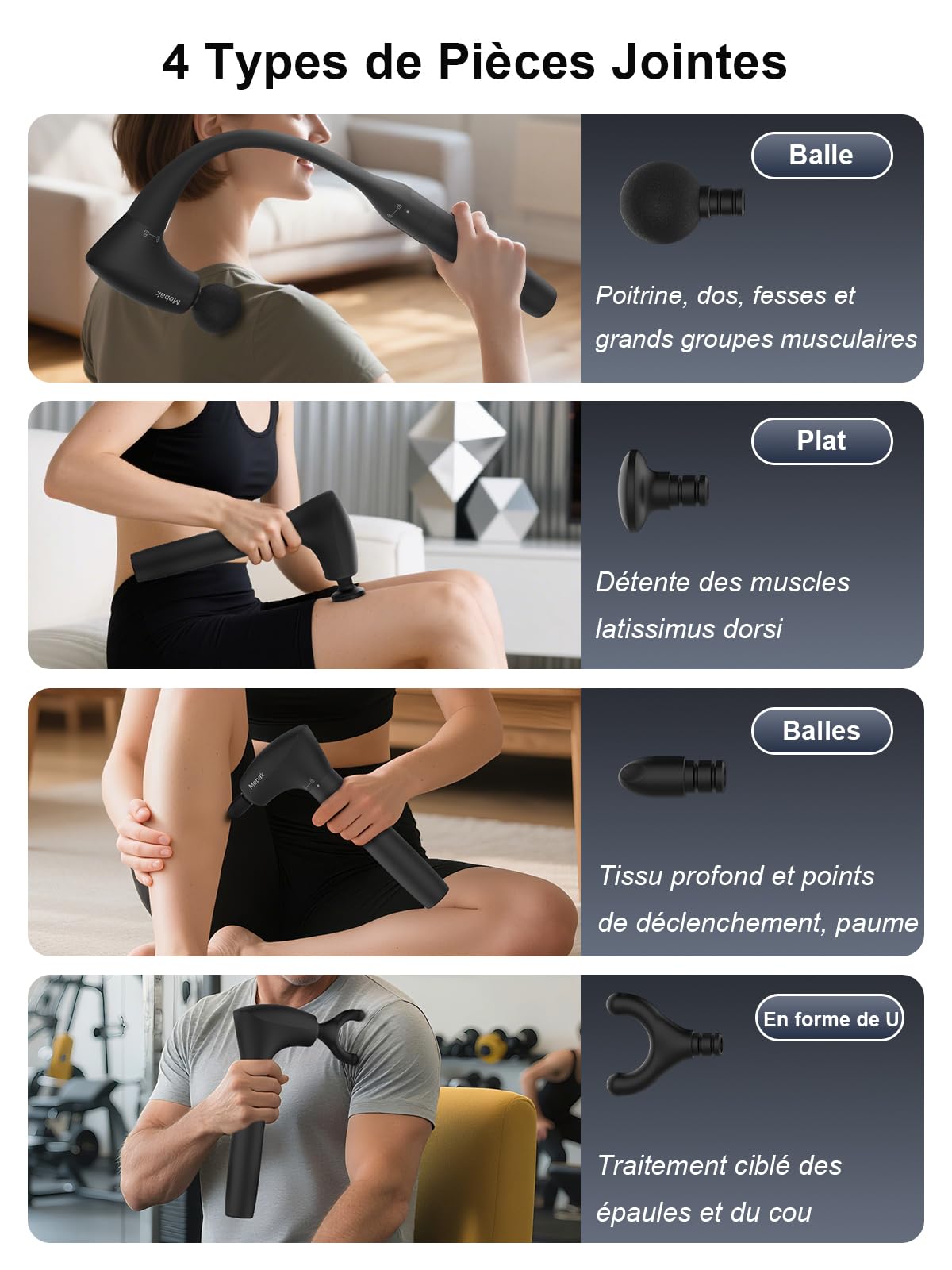 Mebak M3 Pistolet de Massage Massage Gun Musculaire, 2 en 1 Transformable Pistolet Massage, 5-Speed électrique Ultra Silencieux Portatif Masseurs pour le Dos, les épaules et le Corps Relax