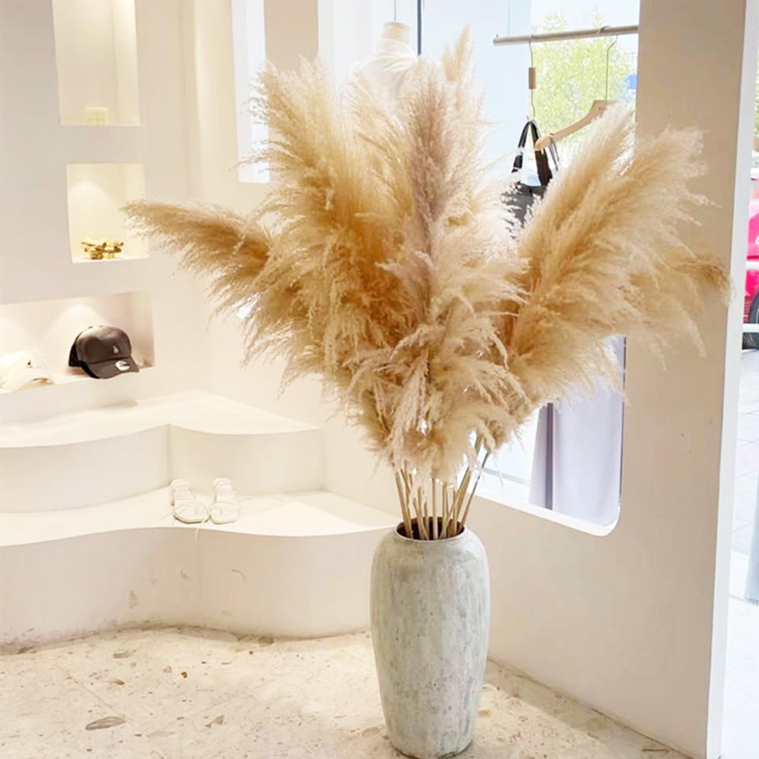 40" 10PCS Natural Dried Pampas Grass Decor - Fluffy Pampas Grass Bouquet - Boho Home Decor Dried Flowers for Wedding Floral Room Home Party Table Decorations 40 inch - 10 pcs