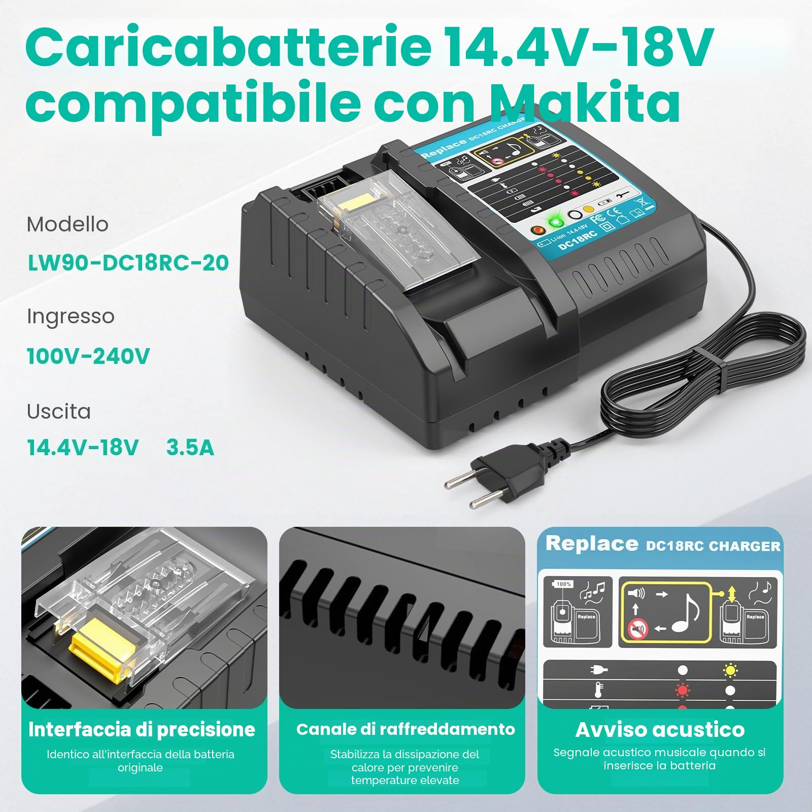 Batteria e caricatore da 18 V per Makita LXT, ASUNCELL 5,5 Ah DC18RC, compatibile con batterie agli ioni di litio da 14,4 V-18 V, BL1830 BL1850 BL1430 (spina UE)