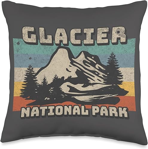 Glacier National Park Montana USA Outdoor Vintage Glacier National Park - Almohada (16 x 16 pulgadas), multicolor