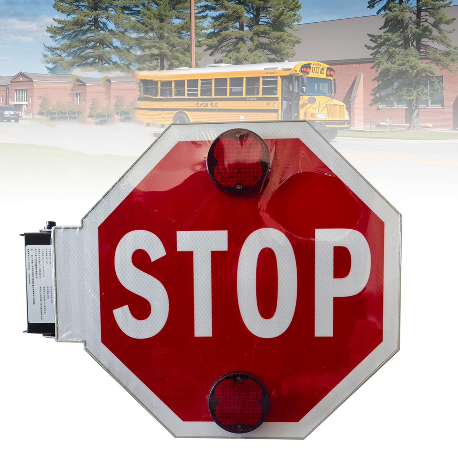 Mavcobo 18'' Stop Sign for School Bus LED Blinking Reflective Street Traffic Warning Sign Auto-Suction When retracted