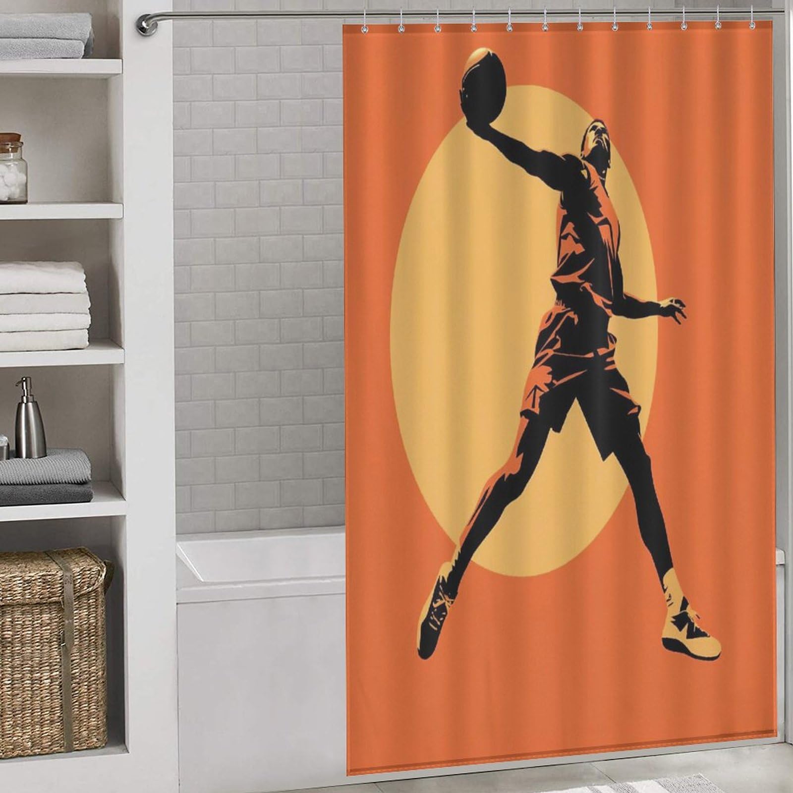 Rideau de douche basket pour chambre d'ado et salle de bain dynamique sur le thème du sport