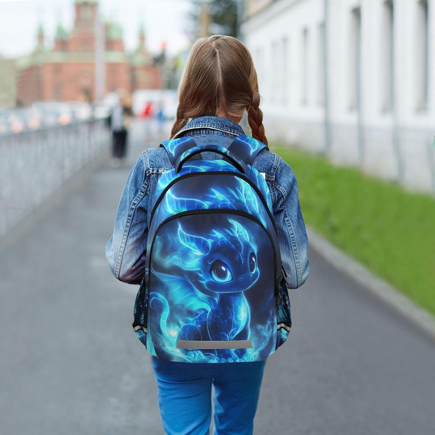 Cute Blue Glowing Dragon Backpack for Boys Girls Elementary School Bag Kids Travel Casual Rucksack Laptop Bookbag
