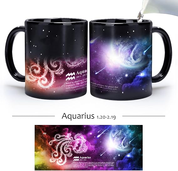 Aquarius Heat Changing Constellation Mug 11oz, Horoscope Aquarius Coffee Mug, Ceramic Color Changing Cup, Unique Holiday Birthday Gift for him and her, January February Magic Presents.