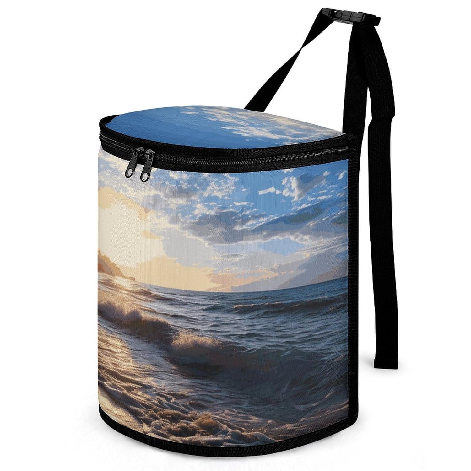 Hanging Car Trash Bag Beach View Printed Car Garbage Storage Bag Leakproof Car Trash Can Portable Garbage Storage Bags