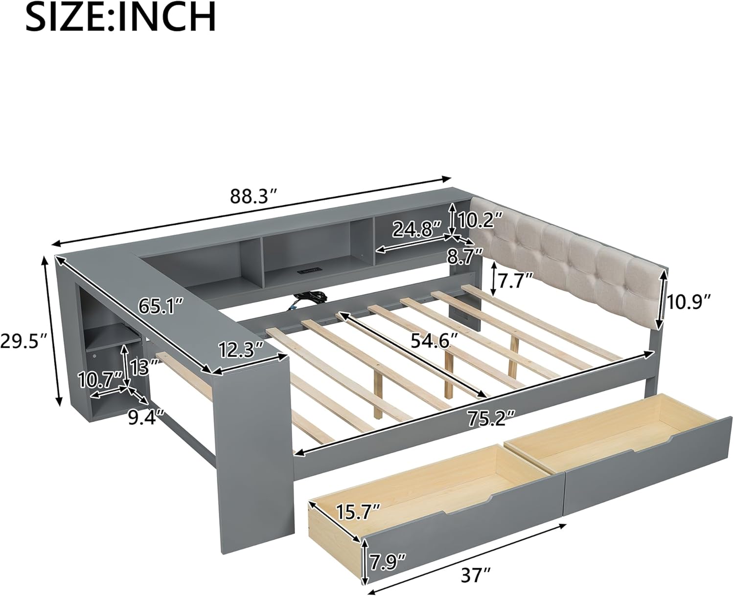 Merax Full Size Daybed dimensions diagram