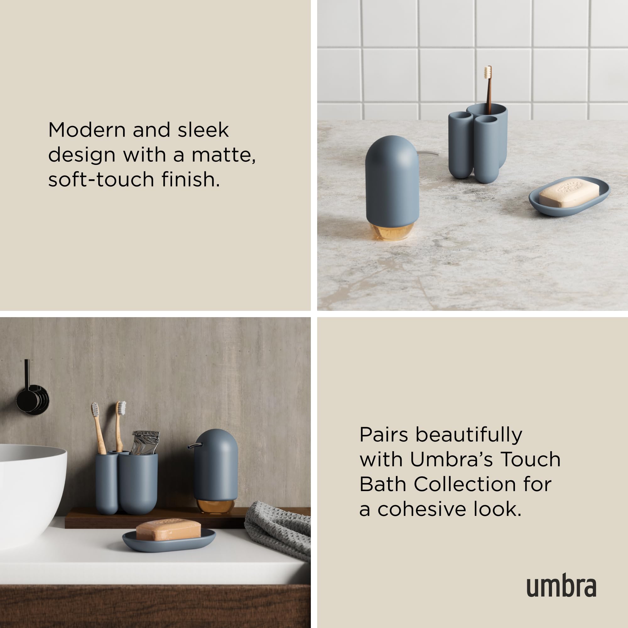Accessoire Salle Bain élégant Porte-Brosse à Dents Umbra Tactile Bleu Ardoise - Design Moderne Avec 3 Compartiments Porta Spazzolini