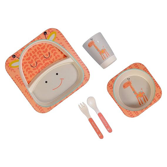 Polka Tots Bamboo Fibre Kids Crockery Set Having 5 Pieces Dining Set - Eco Friendly Bamboo (Giraffe)