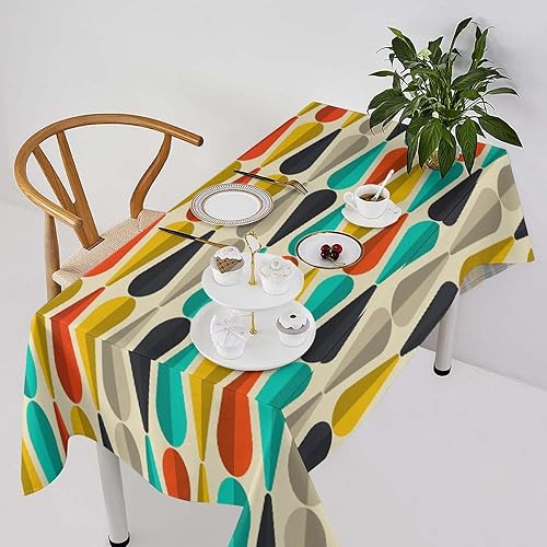 Vista 128 de Mantel floral retro de los años 70, diseño bohemio abstracto de flores amarillas naranjas para decoración de mesa de campo, granja, cocina, comedor