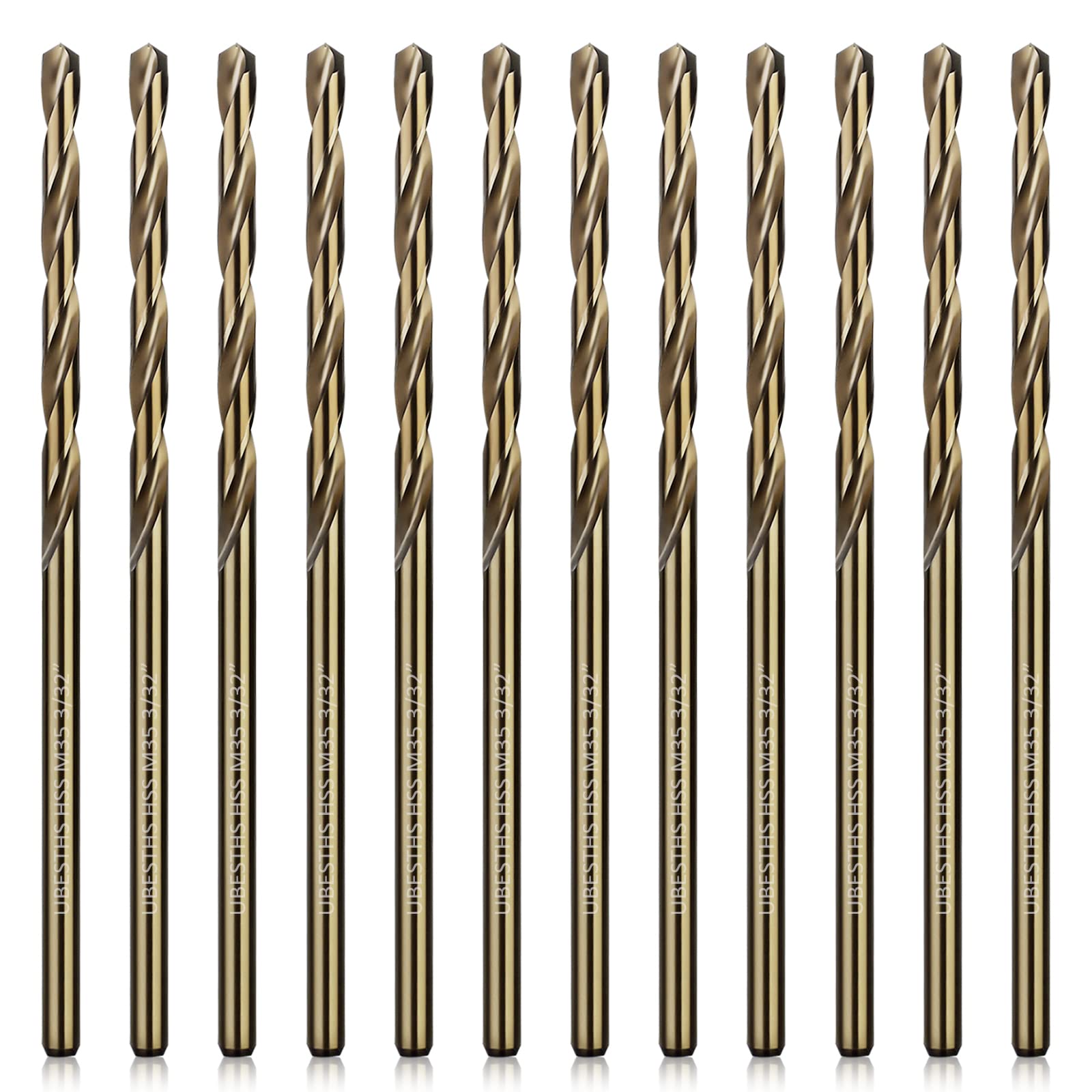 UBESTHS 3/32" Cobalt Drill Bits 12Pcs, M35 HSS Metal Drill Bit Set with Storage Case for Hard Metal, Stainless Steel, Cast Iron