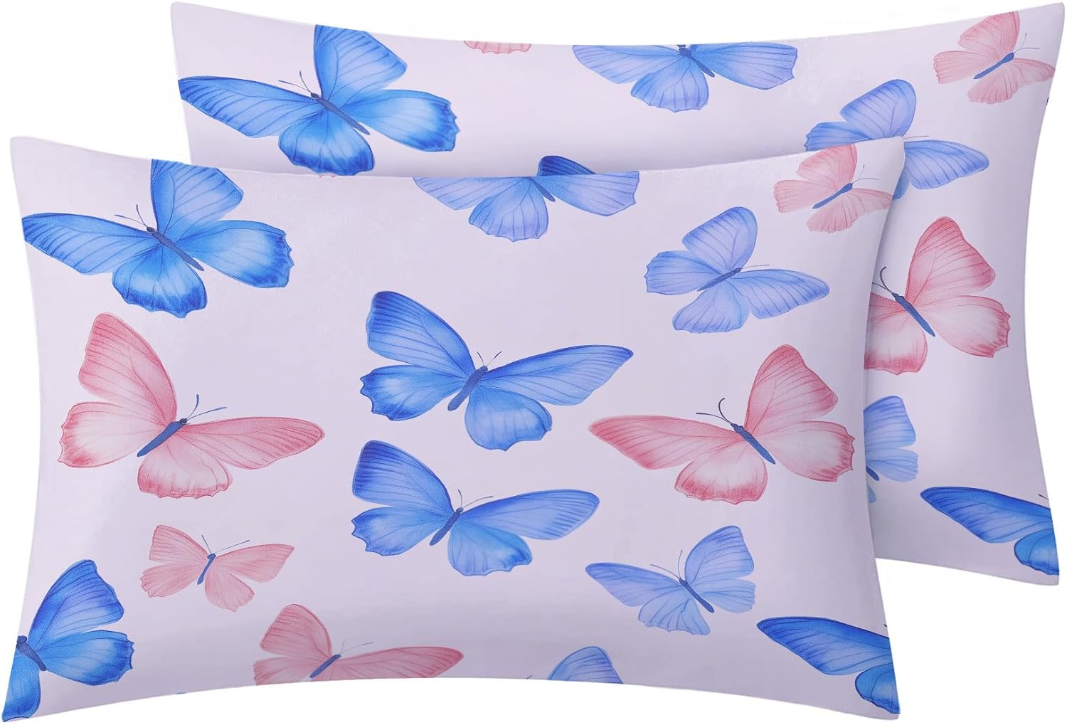 Butterfly Pillowcase for Room Decor & Gift, Pink Blue Pillow Cases Queen Size Set of 2, Butterflies Printed Bed Pillow Covers with Zipper, Cozy Microfiber