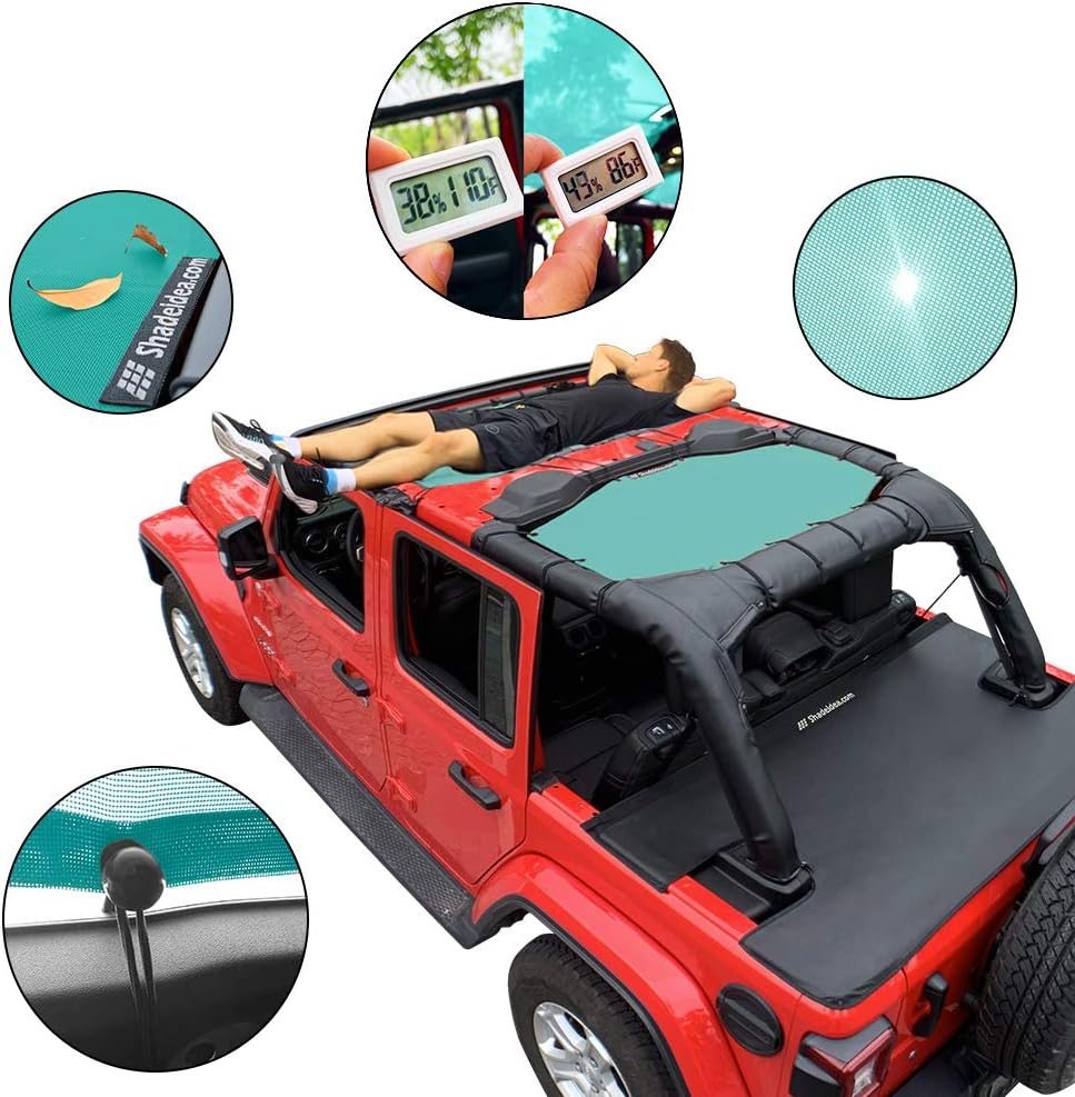 Shadeidea Sun Shade Top for Jeep Wrangler JL Unlimited (2018-2023) 4 Door Front and Rear 2 piece-Tiff Blue Mesh Screen Sunshade JLU Top Cover UV Blocker with Grab Bag- 10 Year Warranty