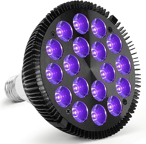 Miniatura 1 de RAYWAY PAR38 E27 - 18 bombillas LED negras de 18 W que brillan en la oscuridad, LED de 395 nm para fiesta de baile, fiesta de luz negra, arte