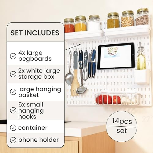 Miniatura 5 de Organizador modular de tablero de clavijas de cocina montado en la pared, juego estándar