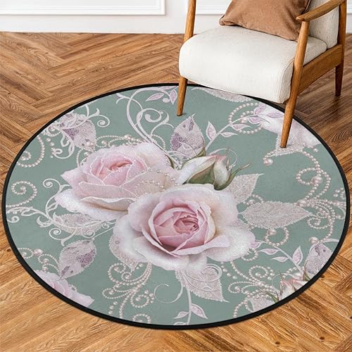 Alfombra redonda de 3 pies, elegante alfombra circular de flores rosadas, lavable, antideslizante, para sala de estar, dormitorio, oficina, hogar, Alfombra redonda de 3 pies, elegante alfombra circular de flores rosadas, lavable, antideslizante, para sala de estar, dormitorio, oficina, hogar,