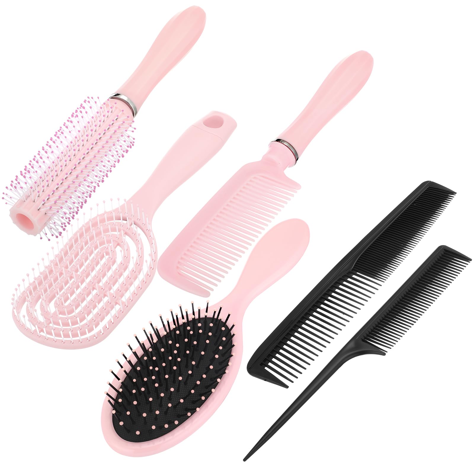 6 Pieces Detangling Styling Comb Set for Women and Men - Hair Brush for Straight, Curly, and All Hair Types(Pink)