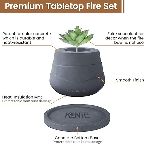 Miniatura 5 de Kante Fogata portátil de 5.1 pulgadas de ancho con alcohol de frotamiento para concreto con extintor de metal y base gris oscuro de 6 pulgadas,