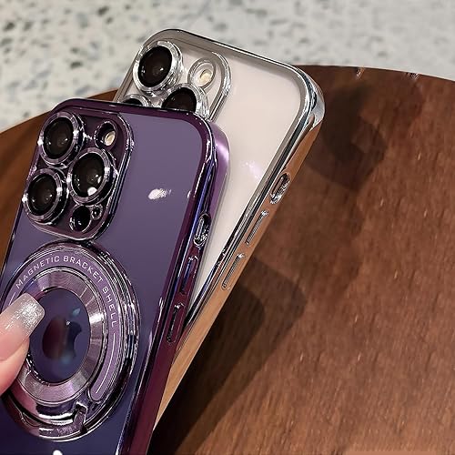 Miniatura 4 de Uioeua - Funda magnética transparente compatible con iPhone 13 Pro Max, soporte transparente de lujo, funda MagSafe con protector completo de lente