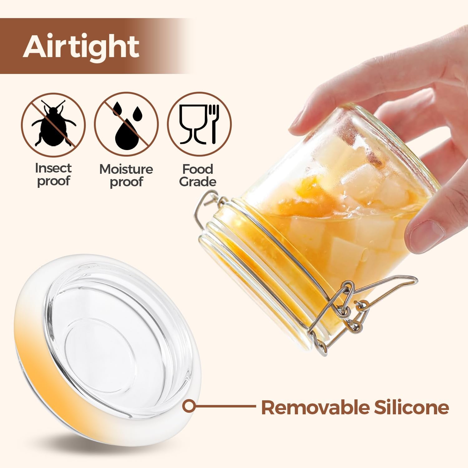 ComSaf 8oz Small Airtight Glass Jars Set of 12 with Lid Food Storage Jar Round, Mini Storage Container with Clear Preserving Seal Wire Clip Fastening for Kitchen Canning, Jam, Spice, Honey, Mason Jars - Image 4