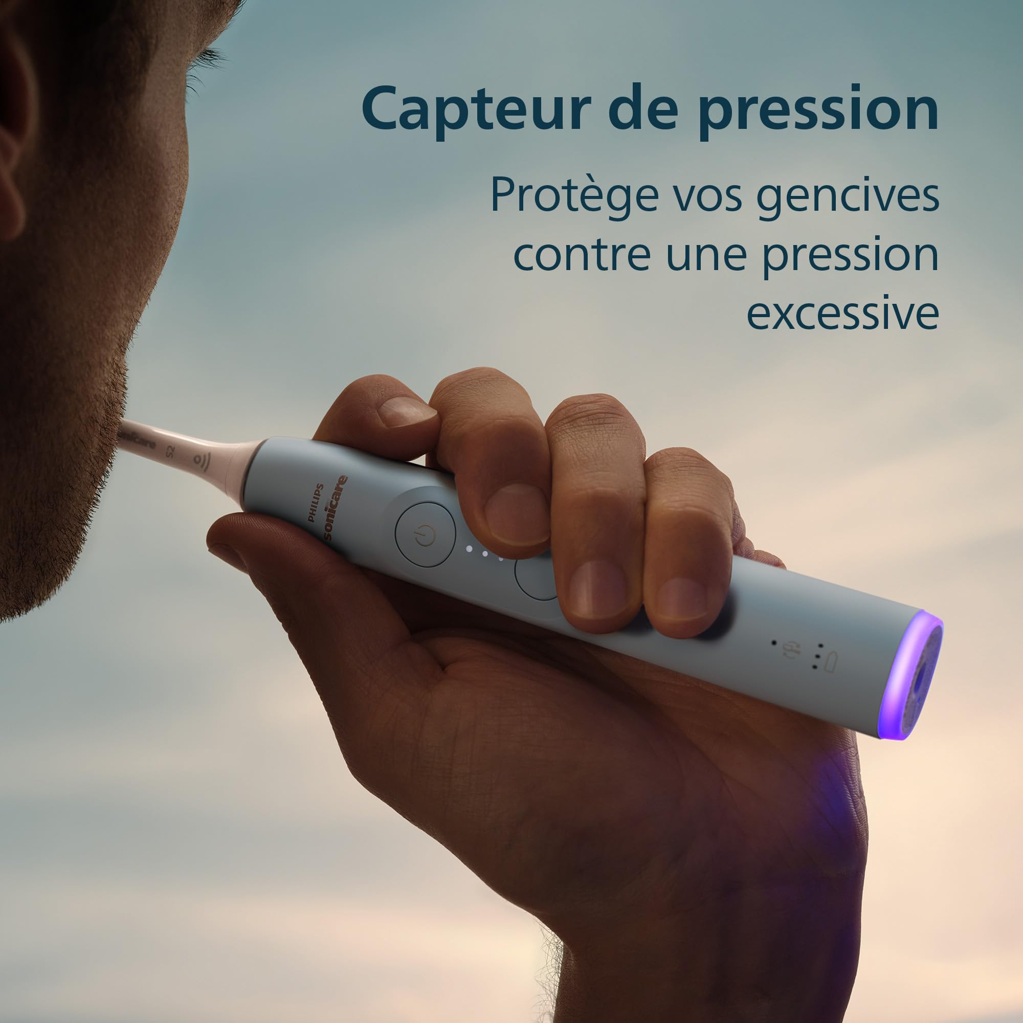 Philips Sonicare 6100 - Brosse à dents électrique sonique avec 2 modes de brossage, 3 niveaux d'intensité, Alerte de pression, EasyStart, SmarTimer, Bleu clair, modèle HX7406/02 [Nouvelle technologie]