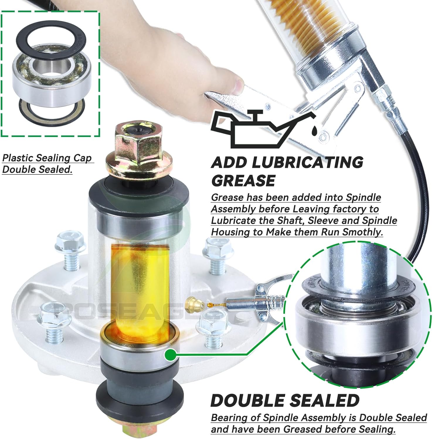 3 Pack Pre-Greased AM136733 Spindle Assembly Replaces AM143469 AM137097 for John Deere X300 X300R X304 X310 X324 Z225 EZtrak Z245 EZtrak Lawn Tractors