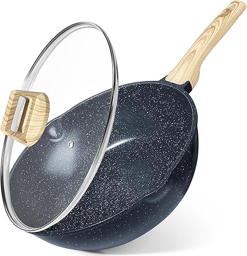 Miniatura 9 de GiPP Sartén antiadherente profunda – Sartén para saltear de 11 pulgadas con tapa, utensilios de cocina de inducción de granito, sartén antiadherente