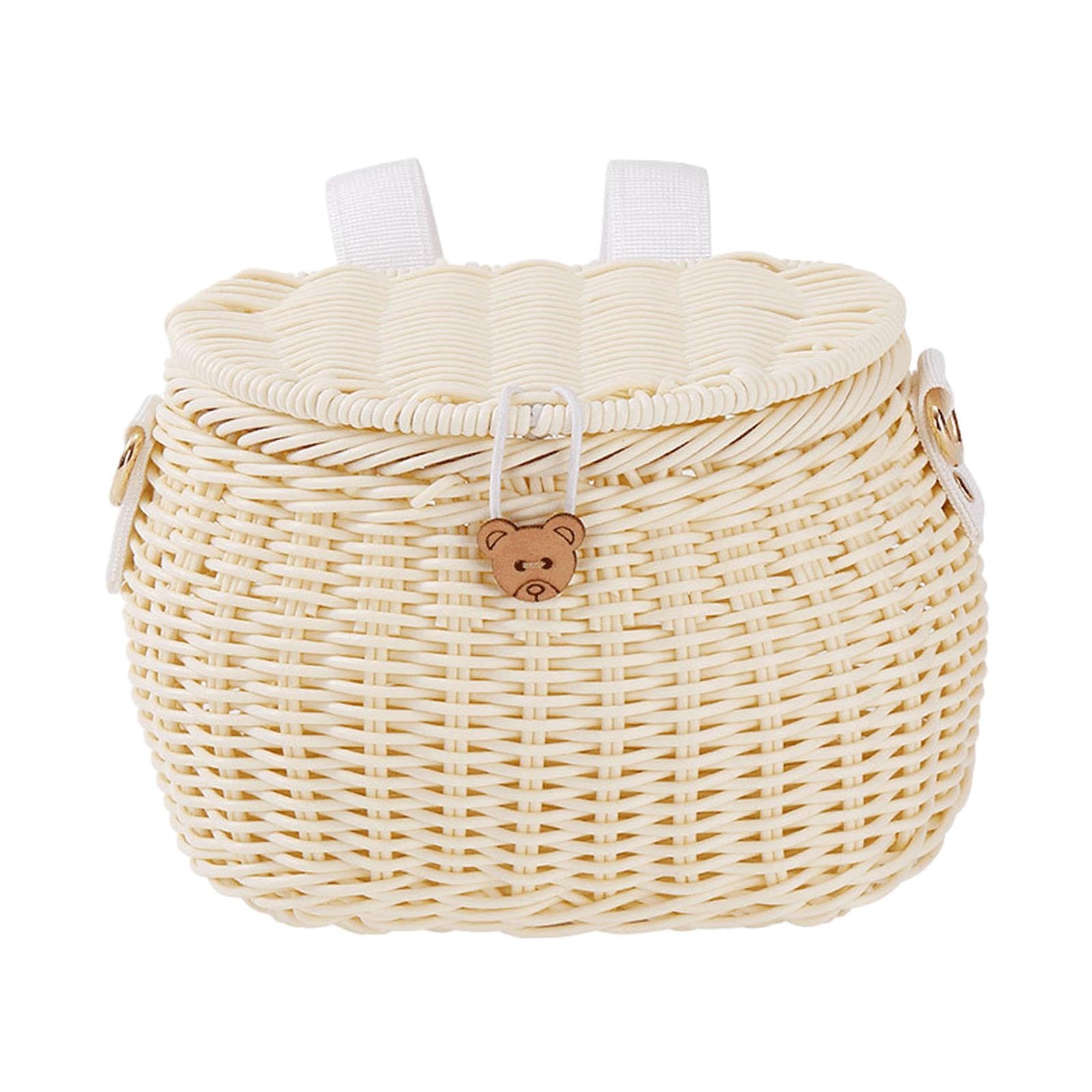 Panier Vélo Enfant pour Tricycle avec Bandoulière Amovible et Couvercle Panier Guidon Tissé Panier Bicyclette Accessoire Sac Épaule pour Balance Bike