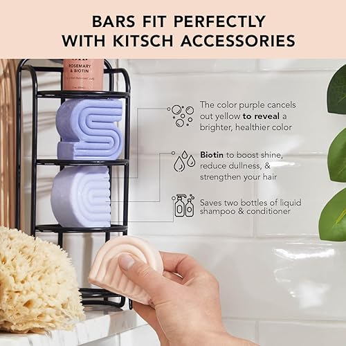Miniatura 2 de Kitsch Barra acondicionador púrpura para cabello rubio, barras condensadoras tonificantes de cabello morado con biotina para fortalecer el cabello y