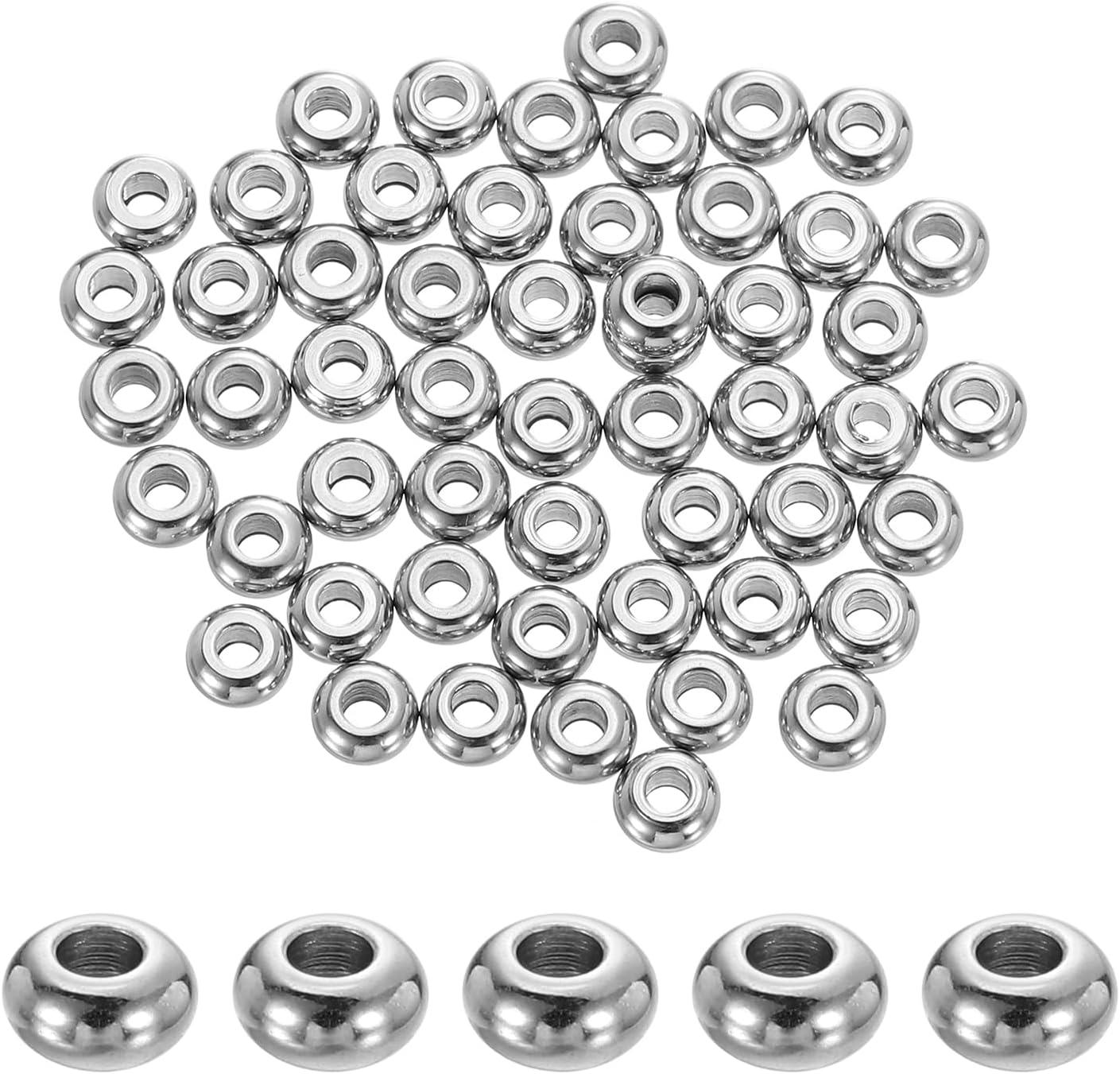 uxcell 100 Pcs Stainless Steel Spacer Beads, 4mm Flat Round Beads Metal Heishi Bead Long-Lasting Rondelle Disc Spacers for Bracelet Necklace Jewelry Making, Silver