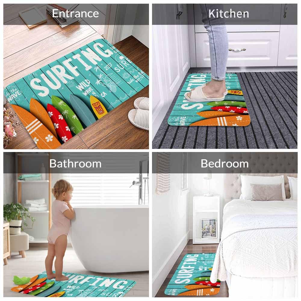 Alfombra de baño de Franela Vintage con Estampado de Tablas de Surf sobre