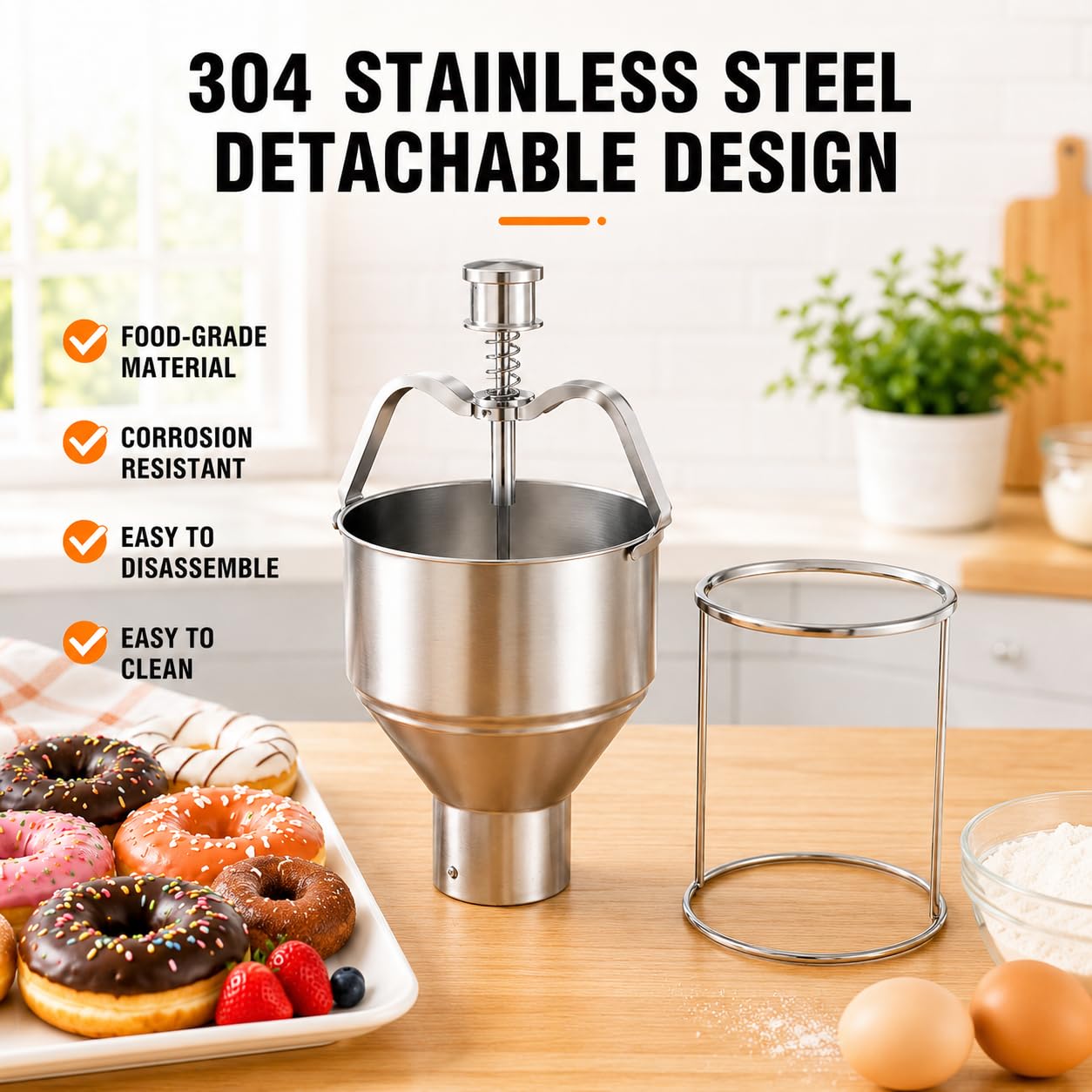 Dispensador Ajustable de Masa para Donuts, Acero Inoxidable