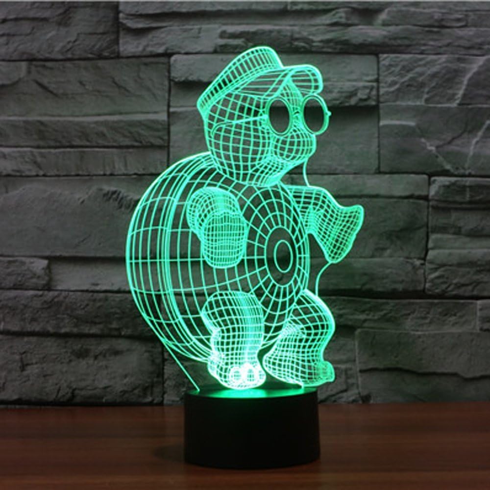 TSHE Ocean Turtle Night Children Room bedroom 3D visualization illusion RGB USB 7-color changing desk table Moon Decor light lamp (Turtle)