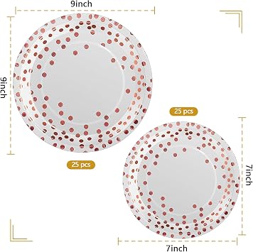 Nkaiso Disposable Paper Plates 50 Pack, Rose Gold Party Plates Dinner Set - 25x9inch & 25x7inch Plate Elegant Disposable Tableware for Birthday, Wedding, Christmas Party Supplies
