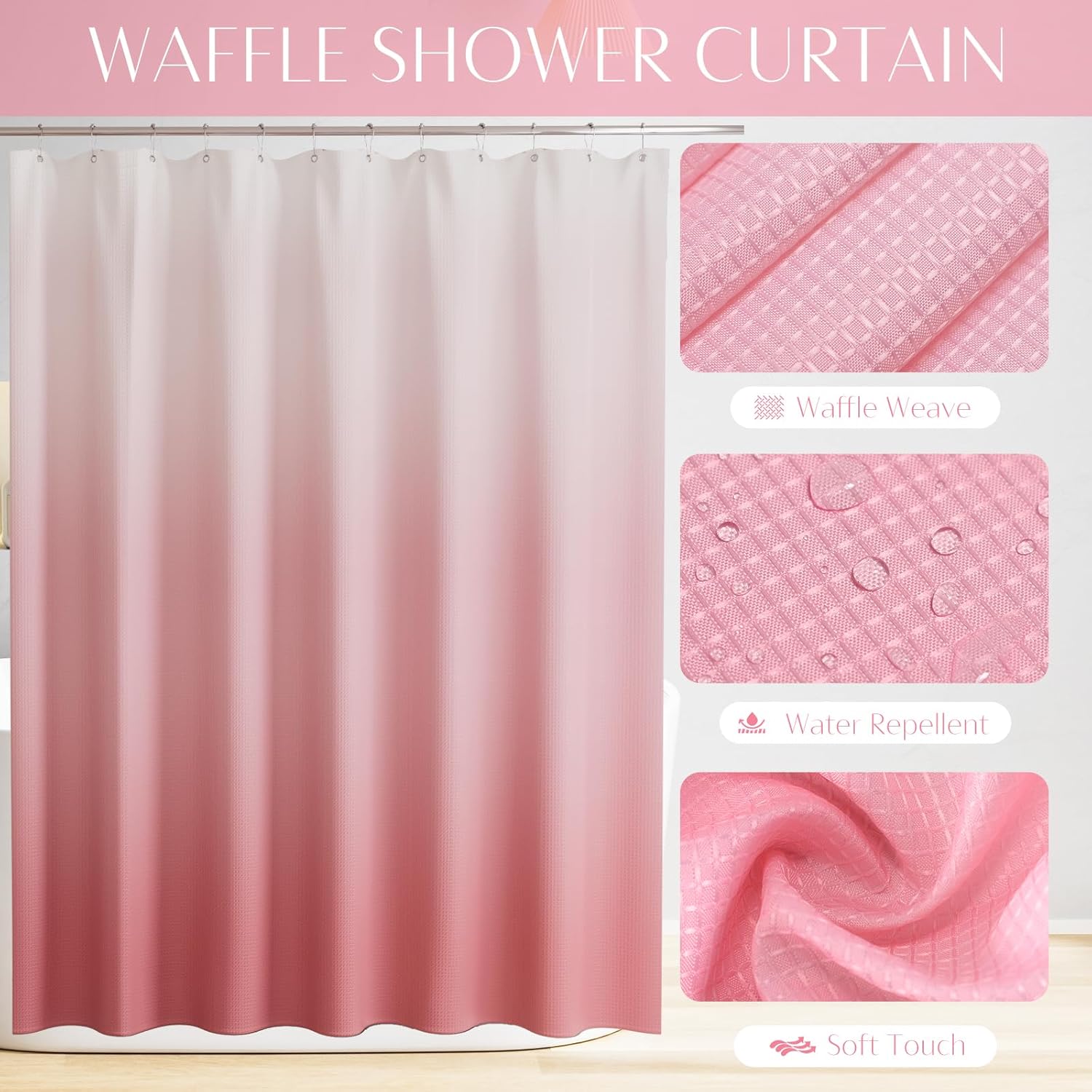32PCS Bathroom Accessories Set Bathroom Set,Pink Shower Curtain Set,Bath Towel Set,Hand Towel,Toilet Brush,Trash Can & 3PCS Soap Dispenser