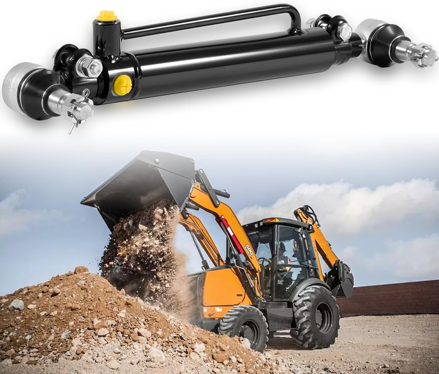 New Power Steering Cylinder D128454 D84800 234447A1 with Castle Nuts Fits for Case Backhoe Loaders 480B 480C 480D 480E 480F 480LL 580C 580D 580SD 580SE 584D 584E 585D 585E 586D 586E