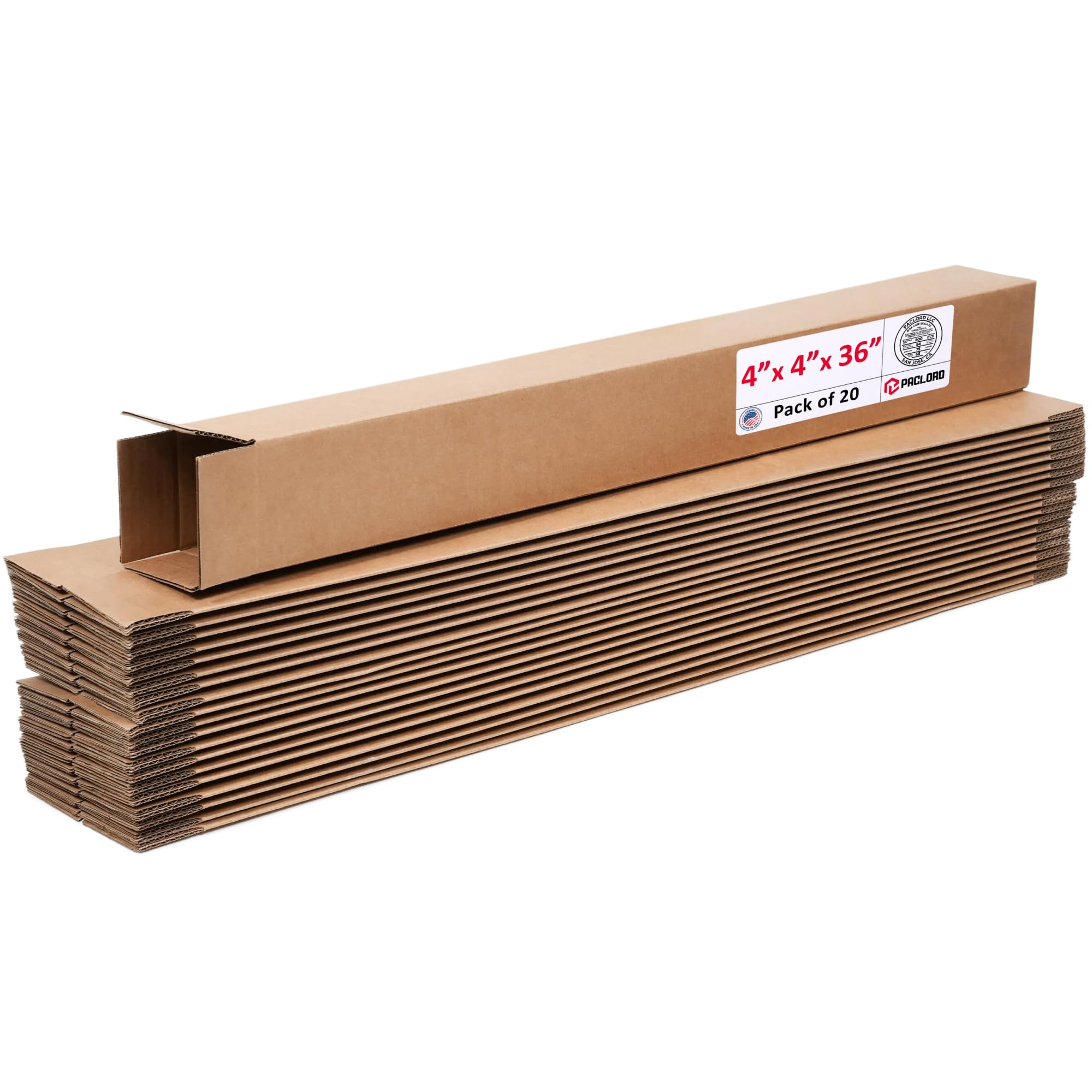 Tall Cardboard Boxes 4"L x 4"W x 36"H (Pack of 20) - USA-Made Packing Boxes for Moving, Shipping, or Storage - USPS, UPS, FedEx Approved - Professional Packing Supplies for Moving | USA-Made Packing Boxes for Moving, Shipping, or Storage - USPS, UPS, FedEx Approved - Professional Packing Supplies