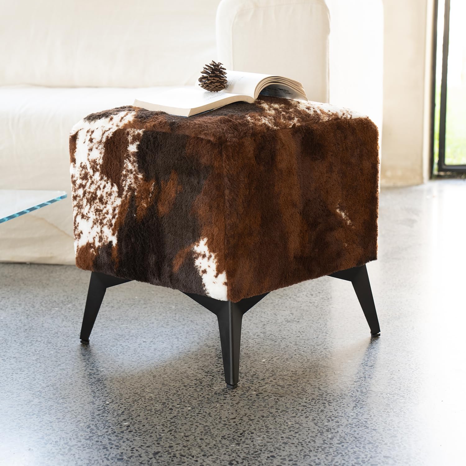 Best Cowhide Ottoman Picks for 2026 1 COZOYO Tricolor Cow Print Ottoman, Faux Cowhide Footstool, Western Style — product photo